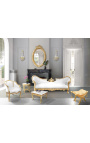 Firkantet sofabord i barokstil guldtræ med blade og hvid marmorplade