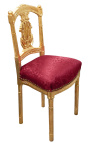 Chaise harpe avec tissu satiné rouge et bois doré