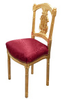 Chaise harpe avec tissu satiné rouge et bois doré