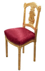 Sedia arpa con tessuto in raso rosso e legno dorato