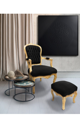 Barokk fotel XV. Lajos stílusú fekete bársonyból és aranyfából