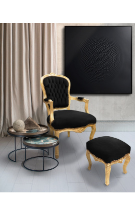 Baroque armchair of Louis XV style black velvet and gold wood