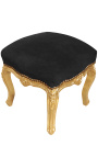 Appoggipiedi barocchi Louis XV tessuto nero e legno di foglie d'oro - 4