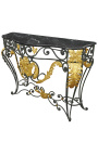 Wrought iron console in Louis XV style with black marble