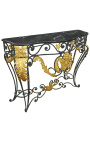 Wrought iron console in Louis XV style with black marble