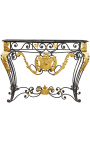 Wrought iron console in Louis XV style with black marble