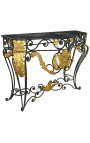 Wrought iron console in Louis XV style with black marble