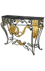 Wrought iron console in Louis XV style with black marble