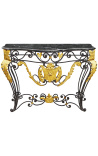 Consola de hierro forjado en estilo Luis XV con mármol negro