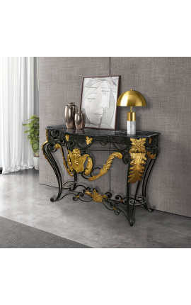 Wrought iron console in Louis XV style with black marble