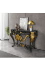 Wrought iron console in Louis XV style with black marble