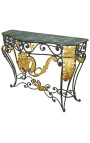 Smideskonsol i Louis XV-stil med grön marmor - 9