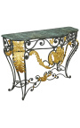 Wrought iron console in Louis XV style with green marble