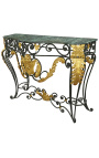 Smideskonsol i Louis XV-stil med grön marmor - 11