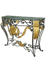 Wrought iron console in Louis XV style with green marble