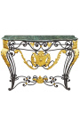 Wrought iron console in Louis XV style with green marble