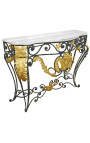 Smideskonsol i Louis XV-stil med vit marmor - 9
