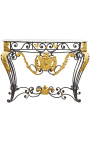Конзола от ковано желязо в стил Луи XV с бял мрамор