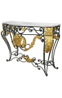 Wrought iron console in Louis XV style with white marble