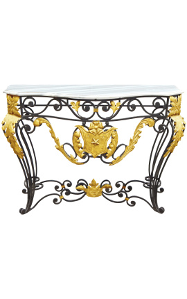 Smideskonsol i Louis XV-stil med vit marmor