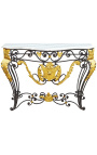 Consolă din fier forjat în stil Ludovic al XV-lea cu marmură albă