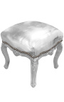 Baroque footrest Louis XV silver false skin and silver wood