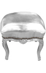 Repose-pied baroque de style Louis XV simili argent et bois argenté