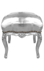 Barokowy podnóżek Louis XV Srebrna skóra i srebrne drewno - 1