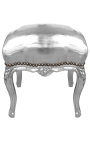 Baroque footrest Louis XV silver false skin and silver wood