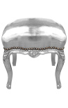 Barock fotpall Louis XV Silver Leatherette och Silver Wood - 6