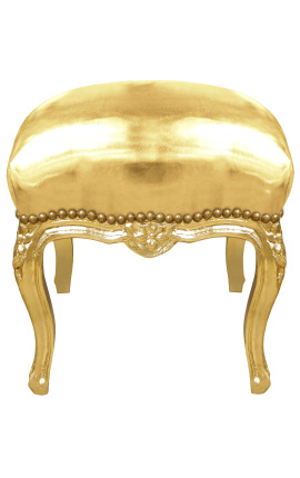 Baroque footrest Louis XV gold leatherette and gold wood