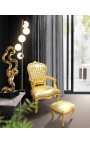Barocker Sessel im Stil Louis XV aus goldenem Kunstleder und goldenem Holz