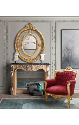 Armstoel &quot;prins&quot; Baroque stijl rood burgundisch velvet en goud hout