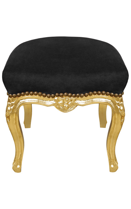Барокко подножка Louis XV черной ткани и золотой лист воод - 1