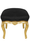 Baroque footrest Louis XV black fabric and gold leaf wood - 2