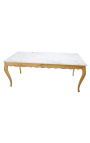 Трапезна дървена маса барок със златни листа и бял лъскав плот