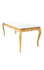 Jedálenský drevený stôl barokový s plátkovým zlatom a lesklou bielou doskou