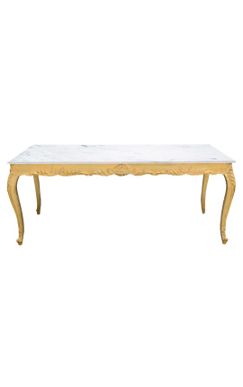 Mesa de jantar barroca em madeira dourada e mármore branco