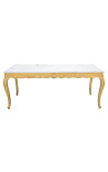 Mesa de jantar barroca em madeira dourada e mármore branco