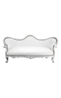 Canapé baroque Napoléon III tissu simili cuir blanc et bois argent