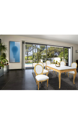 Dining wooden table baroque with gold leaf and glossy white top