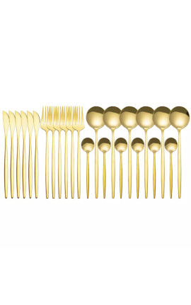 Set of 24 stainless steel cutlery, golden table service