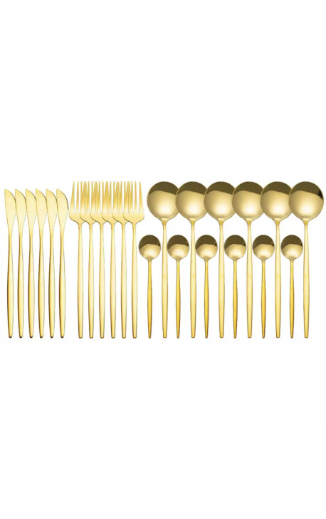 Set of 24 stainless steel cutlery, golden table service