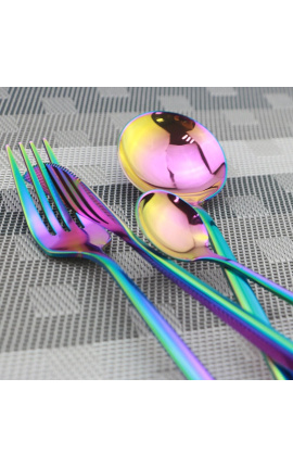 Set of 24 stainless steel cutlery, raindbow color table service