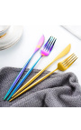 Set of 24 stainless steel cutlery, raindbow color table service