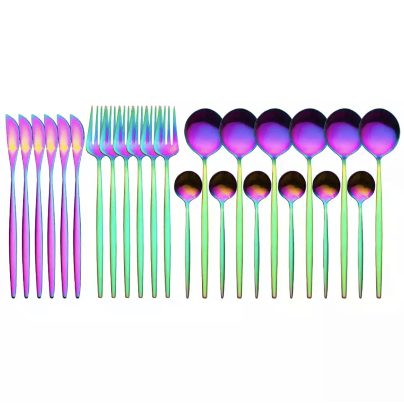26331a Color Conjunto de 24 cubiertas de acero inoxidable, servicio de mesa arco iris