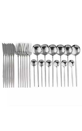 Set mit 24 Edelstahlbestecken, silberfarbenes Tafelservice
