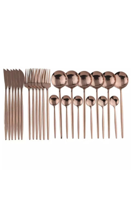 Set of 24 stainless steel cutlery, copper color table service
