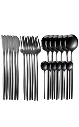 Set od 24 pribora za jelo od nehrđajućeg čelika, stolni servis crne boje