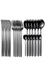 Conjunto de 24 cubiertos de acero inoxidable, servicio de mesa de color negro